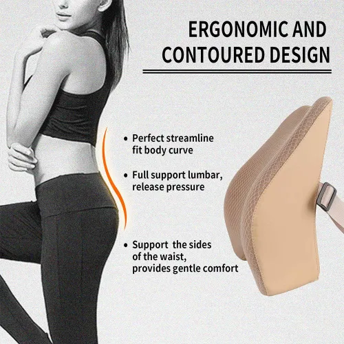 Miniatura 3 de Almohada de apoyo lumbar de espuma viscoelástica para coche - Soporte para la espalda para asiento de coche (Beige)