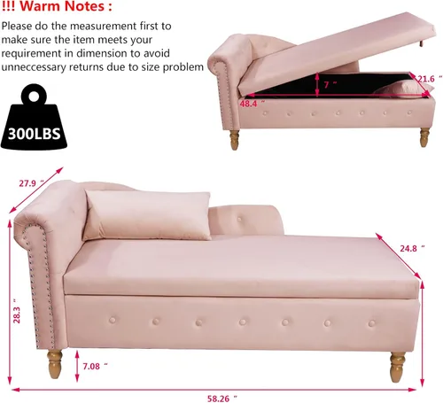 Miniatura 2 de Aoowow Banco de almacenamiento de terciopelo rosa para dormitorio, extremo de la cama, sofá con brazo enrollado, tumbona para interiores con Rosa 58