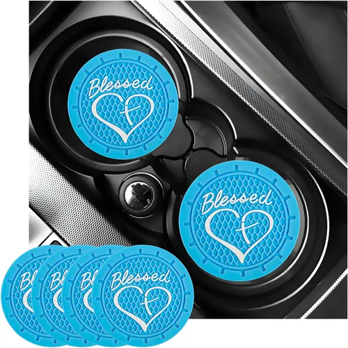 Miniatura 26 de KVAEY 2 PCS Posavasos para Portavasos de Coche, 2.76 Pulgadas Alfombrillas Antideslizantes para Bebidas del Vehículo con Linda Cruz Bendita