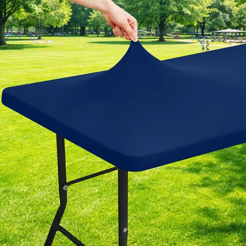 Miniatura 15 de Moosfor Mantel rectangular de elastano de 4 pies, manteles elásticos ajustables para pícnic, funda elástica y lavable para mesa de patio para Azul