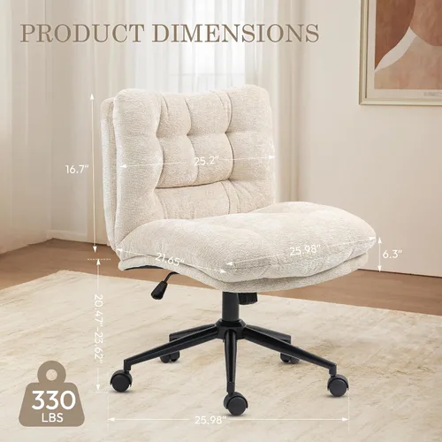 Miniatura 2 de Dowinx Silla Criss Cross con ruedas, cojín engrosado de doble capa, silla de tocador moderna para el hogar de tela premium con asiento ancho, beige