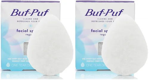 Buf-Puf - Esponja facial regular, desarrollada por dermatólogos, elimina la suciedad profunda y el maquillaje que causa brotes y puntos negros,