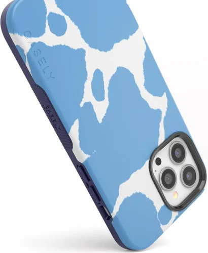 Miniatura 3 de Casely Funda para iPhone 13 Pro Estado de Ánimo Actual Estampado de Vaca Azul Claro Compatible con MagSafe Diseño de Protección Audaz