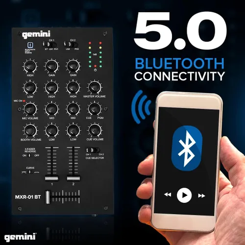 Miniatura 6 de Gemini - Mezclador de DJ de 2 canales con Bluetooth, ecualizador de micrófono, control de curva Crossfader, construcción de metal resistente
