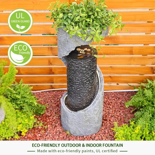Miniatura 4 de Bumilgar Fuente de Agua para Exteriores de 35.4" de Altura, Fuentes y Cascadas Modernas para Exteriores, Fuente de Pie para Interiores con Luces LED