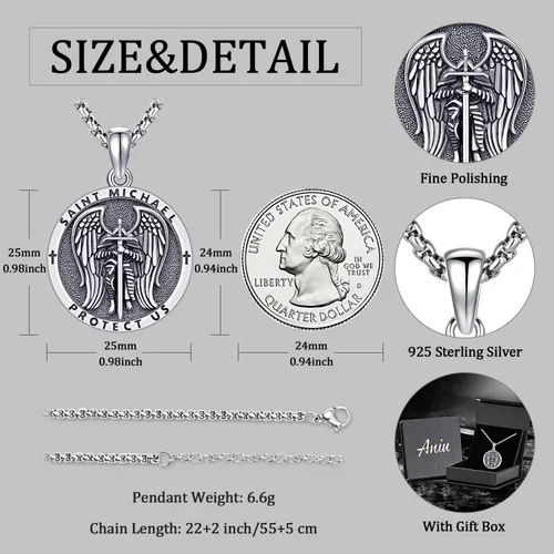Miniatura 2 de Aniu Collar de plata de ley S925, San Miguel, San Cristóbal, San Benito, San Juda, Crucifijo de Jesús, San Uriel, Arcángel Rafael, San Patricio, San