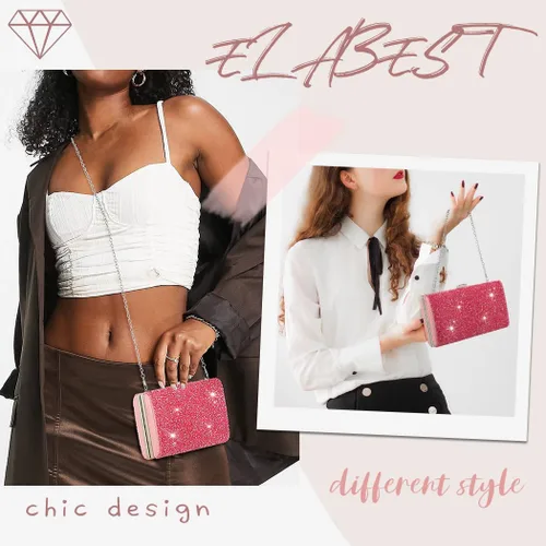 Miniatura 3 de ELABEST Bolso de mano de noche con purpurina con diamantes de imitación, bolso cruzado para bodas y fiestas para mujeres y niñas