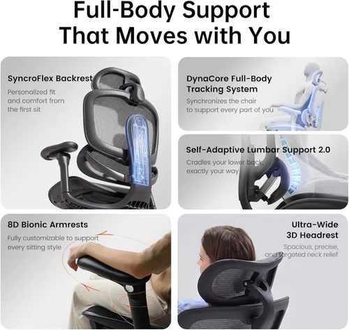 Miniatura 6 de SIHOO Doro C300 Pro V2 - Silla de oficina ergonómica sin reposapiés, soporte adaptativo de cuerpo completo, reposabrazos 8D y malla transpirable