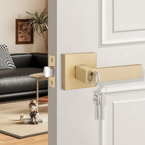 Miniatura 40 de EHOMEWARE 8 paquetes de manijas de puerta interior sin llave en acabado de latón satinado, manija de puerta de armario, palanca de puerta de paso
