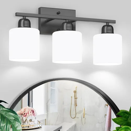 Miniatura 36 de Luz de baño de níquel cepillado, Luz de tocador de baño de 2 luces de níquel cepillado, Lámpara de tocador con pantallas de vidrio esmerilado blanco
