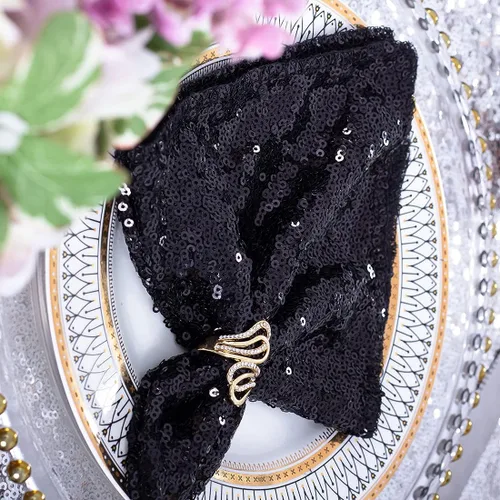 Miniatura 3 de Eternal Beauty Servilletas de tela de lentejuelas negras de 12 x 12 pulgadas, paquete de 12 para fiestas, bodas, cenas de cumpleaños