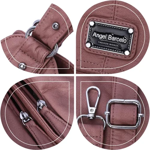 Miniatura 138 de Angel Barcelo - Bolsa de hombro amplia para mujer, diseño Hobo, cuero lavado