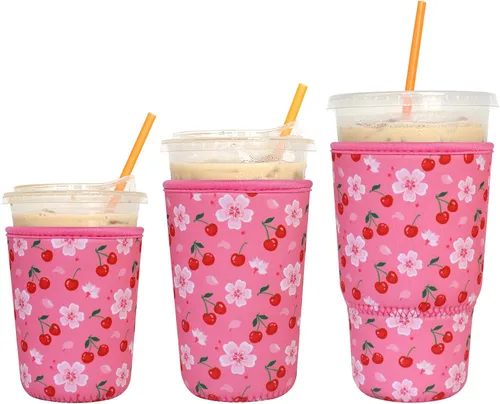 Miniatura 24 de Paquete de 3 fundas reutilizables para café helado - Xumbtvs funda aislante para bebidas frías, soporte de taza de café de neopreno (negro)