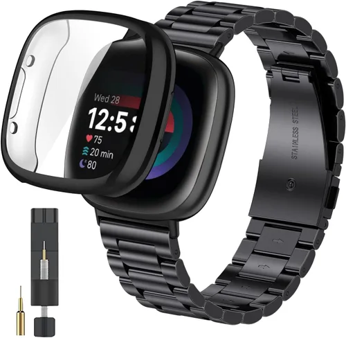 Miniatura 14 de ZPJPPLX para Fitbit Versa 4/Sense 2, Correa de Muñeca de Acero Inoxidable Sólido con Funda de Reloj, para Versa 3/Sense Correas de Repuesto de Metal