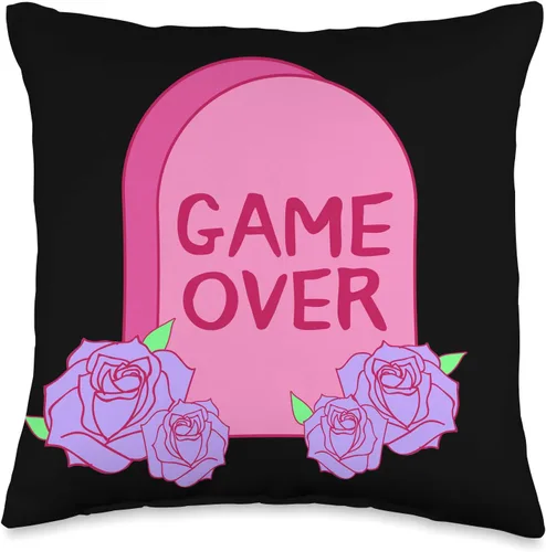 Yami Kawaii & Harajuku Fashion Estética Rosa Pastel Gótico GAME OVER Yami Kawaii Tombstone Throw Pillow 15.7 x 15.7 in, multicolor