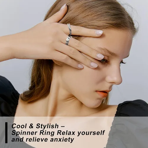 Miniatura 3 de BiCINE Anillo para la ansiedad para mujeres y hombres 8 unidades anillos para la ansiedad de acero inoxidable anti ansiedad anillos giratorios