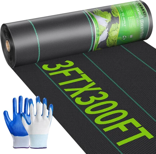 Tela de barrera de malezas de 3 x 300 pies, resistente, tela tejida para control de malezas, tela geotextil tejida para contrapiso, alfombrilla de