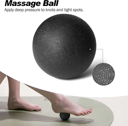 Miniatura 4 de JOYENERGY Juego de rodillos de espuma 5 en 1, rodillo de espuma de punto gatillo, barra de masaje, bola de masaje, correa de estiramiento para Negro