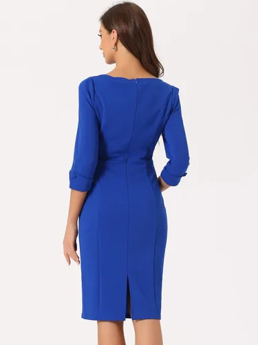 Miniatura 3 de Allegra K Vestido de tubo retro vintage de los años 50 para mujer, manga 34, vestido de trabajo casual