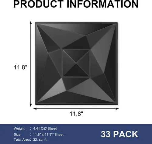 Miniatura 2 de Paneles de pared 3D de PVC negro, paquete de 33 unidades de 11.8 x 11.8 pulgadas, diseño geométrico para decoración moderna del hogar, azulejos