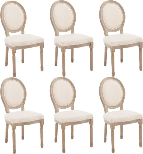 Miniatura 38 de Kmax Sillas de comedor estilo granja, patas de madera marrón, elegantes sillas de cocina copetudas, sillas de dormitorio francesas desgastadas
