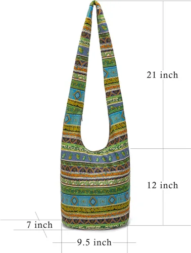 Miniatura 92 de Bolsa de hombro para mujer, de lona en estilo hippie/bohemio para llevar cruzada al hombro, disponible en diferentes colores y estampados