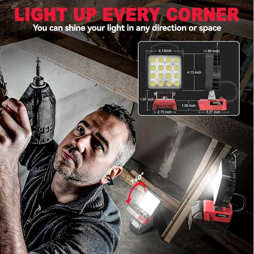 Miniatura 3 de MtiolHig Luz de trabajo LED inalámbrica compatible con batería Milwaukee de 18 V - Luz de construcción de inundación portátil de emergencia
