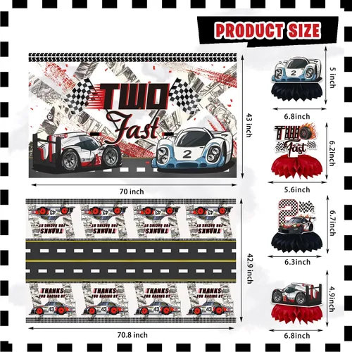 Miniatura 4 de KOTLMIGHT Decoraciones de Cumpleaños Two Fast para Niños, Suministros de Decoración de Fiesta Temática de Autos de Carrera para 2do Cumpleaños