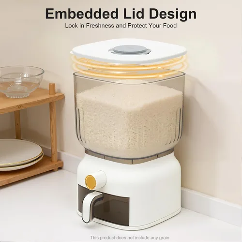 Miniatura 5 de Dispensador de arroz de 13.2 lbs, contenedor grande de almacenamiento de granos sellados con taza de arroz, dispensador de alimentos, organizador