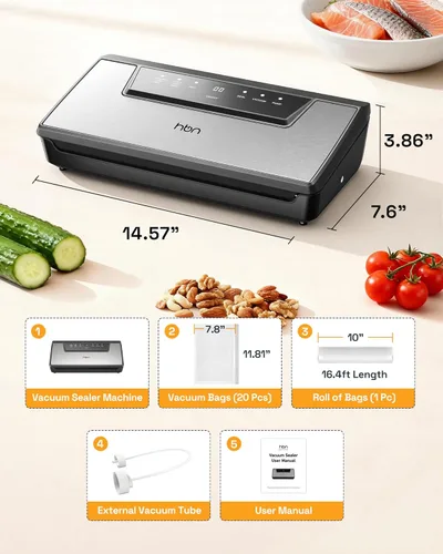 Miniatura 8 de HBN Sellador al vacío para máquina selladora al vacío de alimentos, sellador de alimentos de acero inoxidable SUS, cortador integrado