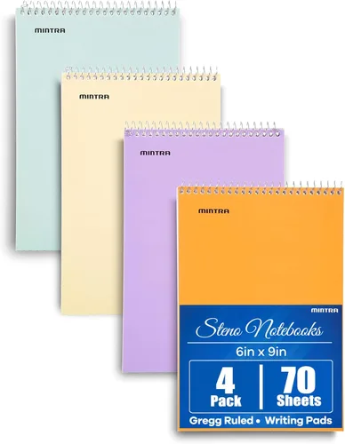 Miniatura 18 de Mintra Office Steno Book - (colores pastel, 4 blocs por paquete, con rayas Gregg) – 6 x 9 pulgadas, 70 hojas, cuaderno para escribir notas