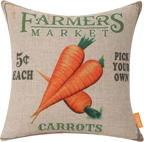 Funda de almohada de zanahoria de 18 x 18 pulgadas, decoración de Pascua, funda de cojín decorativa para sofá, decoración de cosecha vintage, funda