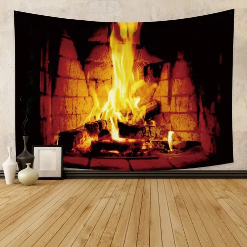 Miniatura 3 de Haoyiyi Tapiz de fuego ardiente de 39.4 x 27.6 pulgadas, para colgar en la pared de ladrillo brillante, vintage, regalos de Navidad, festivales