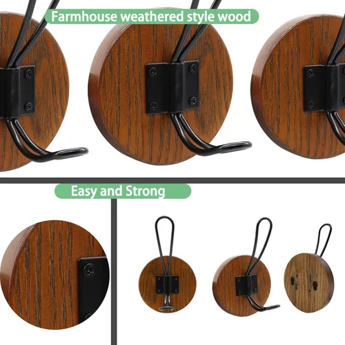 Miniatura 5 de Ganchos para toallas de baño, paquete de 2 ganchos de pared rústicos de granja para colgar batas, colgador de puerta autoadhesivo para colgar