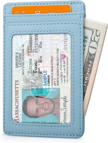 Miniatura 88 de Buffway Billetera delgada para hombre, minimalista con bolsillo frontal delgado, tarjetero de cuero con bloqueo RFID para viajes de trabajo
