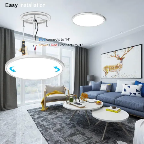 Miniatura 5 de Paquete de 2 lámparas LED de techo empotradas de 12 pulgadas, luz blanca diurna de 5000 K, 24 W 3200 LM, luces de techo planas redondas, luminosas