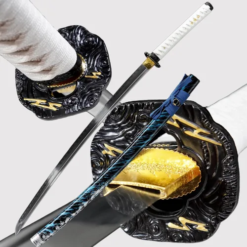 Miniatura 13 de Katana，Hand-Forged Katana Sword，Razor-Sharp 1095 & T10 Damascus Steel Blade, Full-Tang Structure for Martial Arts Practice, Collector's Display