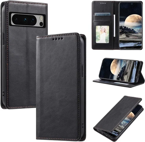 Miniatura 32 de Funda de cuero compatible con Google Pixel 7, compatible con Google Pixel 7 5G GVU6C GQML3 Flip Folio PU Funda de cuero negro