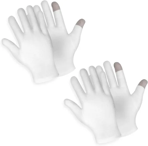 Sibba 2 pares de guantes hidratantes con pantalla táctil, guantes hidratantes de algodón blanco, para uso nocturno, tratamiento para ectima, manos