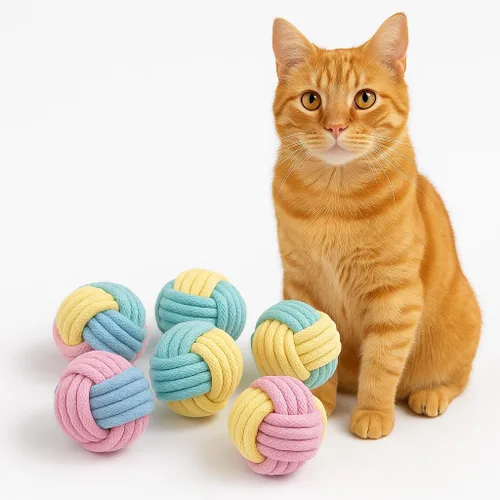 Pelotas masticables para gatos, paquete de 6 juguetes de cuerda para gatos con sonido arrugado, suaves y duraderas, para gatos de interior, gatitos,