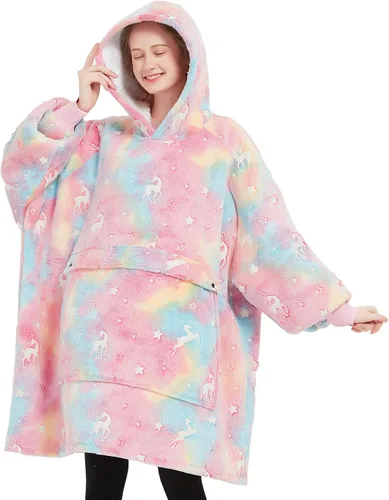 Miniatura 13 de KFUBUO Manta portátil con capucha de sherpa para niños, todos los patrones, sudadera de gran tamaño con bolsillo, regalos de cumpleaños para niñas