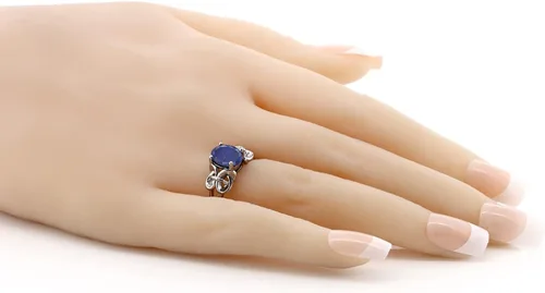 Miniatura 128 de Gem Stone King Anillo de compromiso ovalado con piedra natal para mujer, plata de ley 925, ovalado de 0.354 x 0.276 in, anillo de compromiso