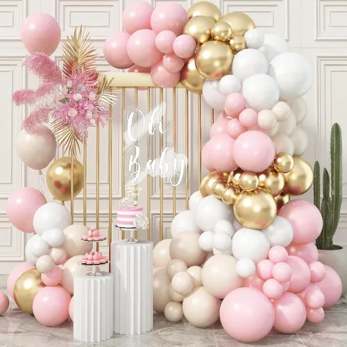 Miniatura 15 de Kit de guirnalda de arco de globos tropicales de verano, 141 globos de látex de color rosado intenso, verde lima, naranja, azul pizarra y amarillo