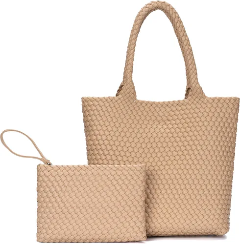 Miniatura 10 de Bolso de mano tejido para mujer, bolso grande de cuero tejido para mujer, elegante bolso de verano para trabajo, viajes, playa