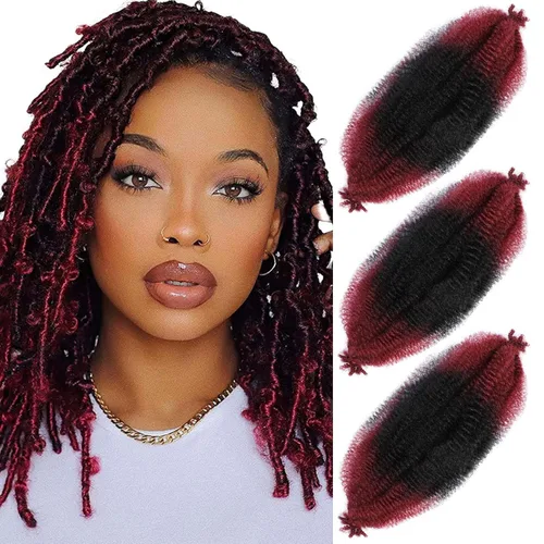 Miniatura 47 de Cabello afro elástico y trenzado de 30 pulgadas 2 paquetes, cabello preesponjado y trenzado elástico pre-estirado para extensiones de cabello suave