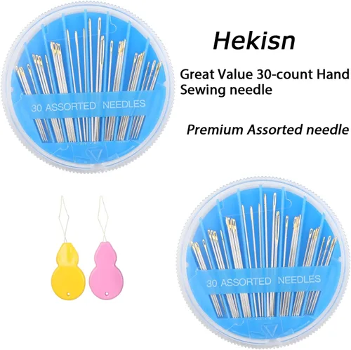 Miniatura 2 de Hekisn 30 agujas de coser a mano de alta calidad, 6 tamaños, 30 unidades, agujas de coser surtidas, agujas de coser para reparación de costura a