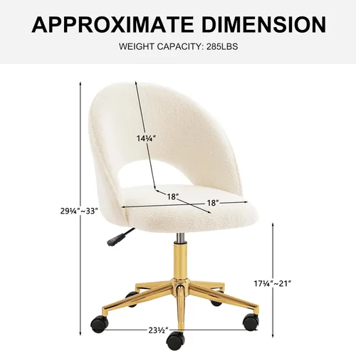 Miniatura 3 de Furnimart - Silla giratoria con ruedas para escritorio, silla ajustable de piel sintética para tocador con patas doradas, linda silla de tareas