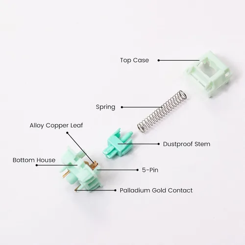 Miniatura 3 de Interruptor de teclado Akko Botany para teclado mecánico de juegos, interruptores lineales prelubricados de 38gf de 5 pines (45 piezas)