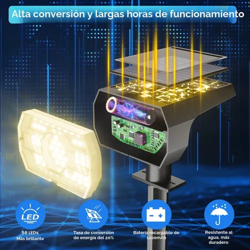 Miniatura 2 de NYMPHY Luces solares para exteriores, impermeables, IP68, 56 LED, 3 modos de iluminación, funciona con energía solar, para jardín, patio, luces