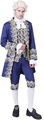 Miniatura 2 de CosplayDiy Traje de corte del siglo XVIII para hombre, uniforme militar británico victoriano colonial, elegante disfraz rococó para hombre Azul